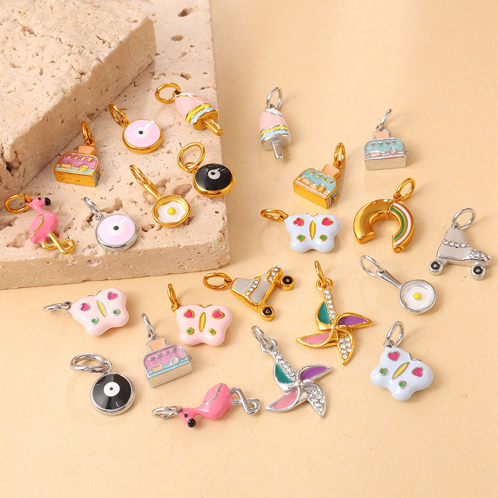 European and American Cross-Border Exquisite Ice Cream Devil Eye Windmill Pendant Stainless Steel DIY New Style Jewelry Cute Accessories