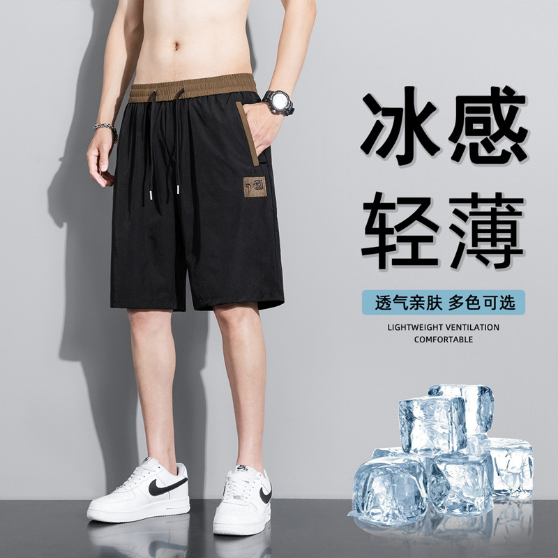 2026 Summer Men's Shorts Sports Casual Running Fashion Embroidered Ice Silk Quick-Dry Beach Shorts Men's Style