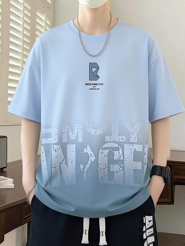 Gradient Color Short-Sleeved T-Shirt for Men and Teenagers, Summer New Style Combed Cotton T-Shirt for Middle and High School Students, Tie-Dye T-Shirt for Men