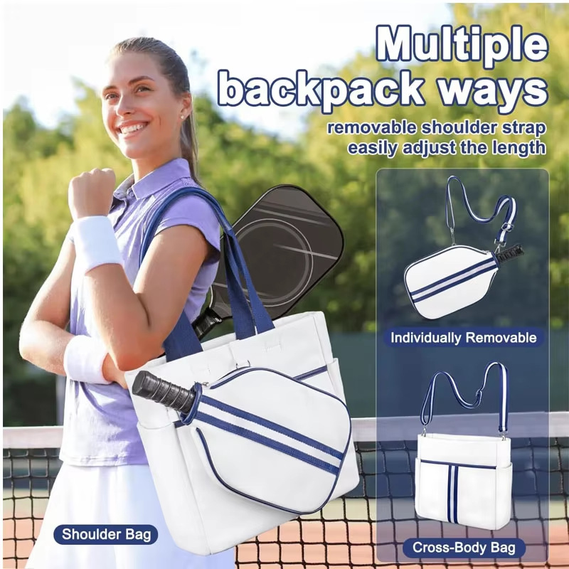 Cross-Border White Ladies Handbag Shoulder Crossbody Pickleball Bag with Racket Pocket and Water Bottle Holder Pickleball Bag