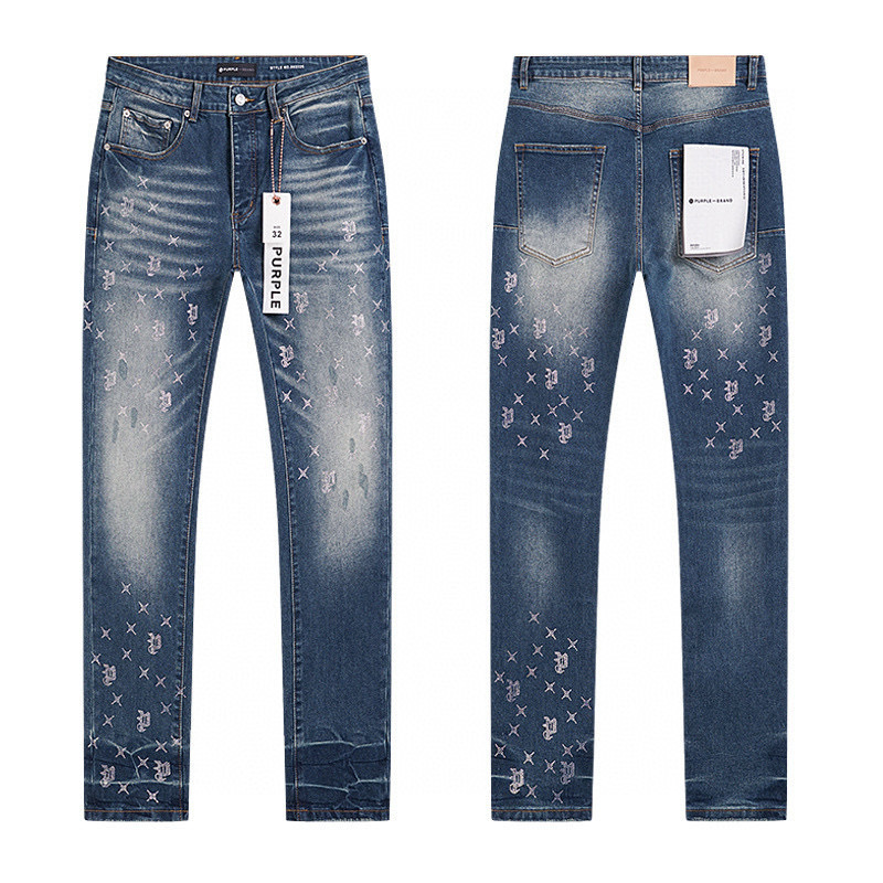 Purple Brand Retro Hot Diamond Denim Pants High Street Washed Casual Trendyy Small Leg Pants Jeans
