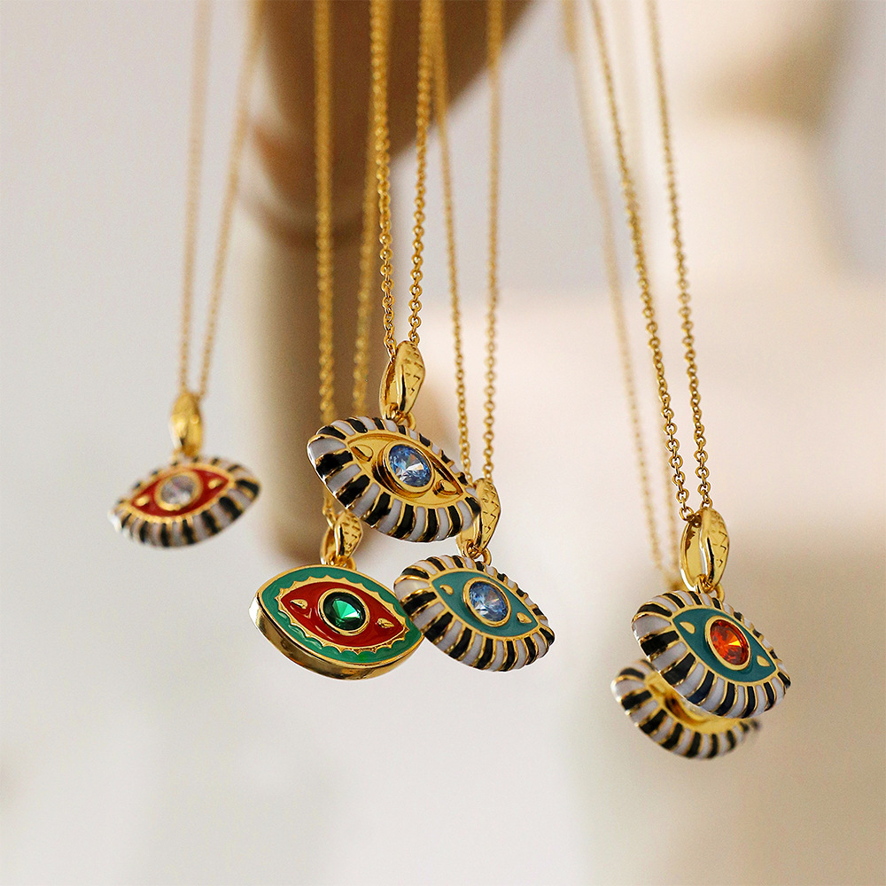 Europe and the United States cross-border 18K gold dopamine color oil devil's eye inlaid diamond hip-hop pendant necklace clavicle chain