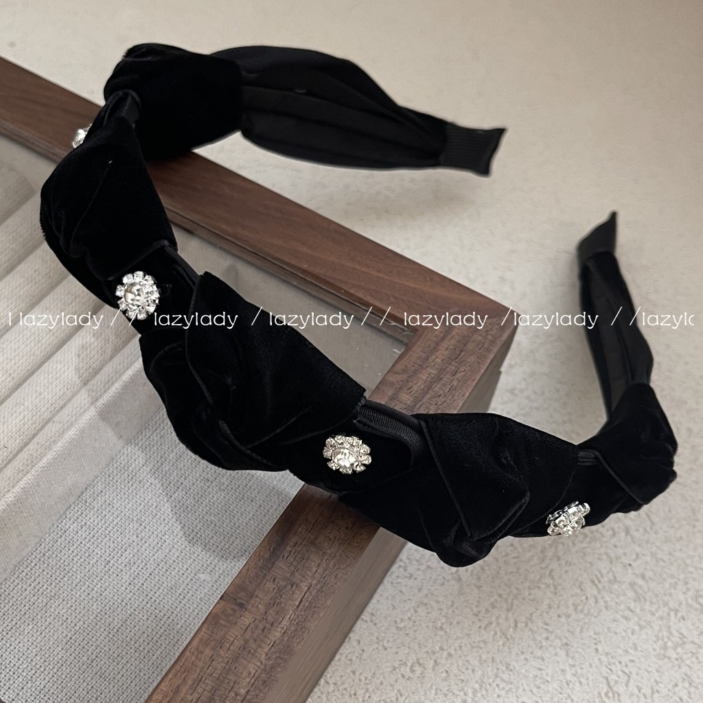 French style high-grade hair band wholesale vintage black velvet flower diamond woven hair grottoes high Skull top pressure hair accessories headdress
