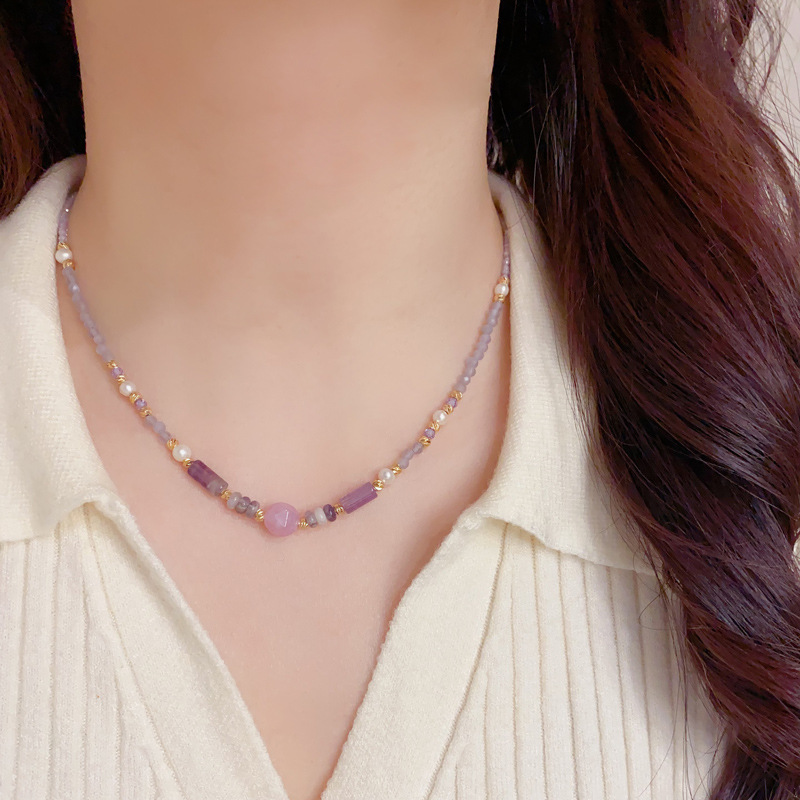 French-Style Light Luxury Versatile Purple Beaded Necklace, Exquisite and Fashionable, Simple and Unique Design, Collarbone Chain Accessory Wholesale