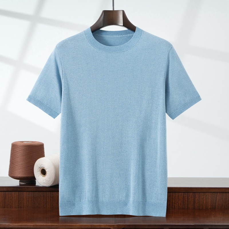 2026 Spring and Summer New Style Tencel Lyocell Round Neck Knitwear Short-Sleeved Men's Floral Yarn Loose Bottoming Shirt T-Shirt