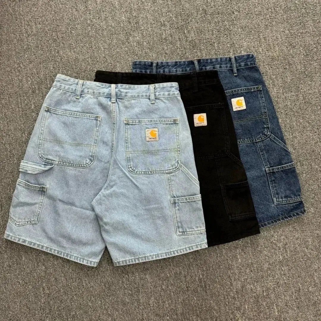 水洗黑色工装牛仔短裤