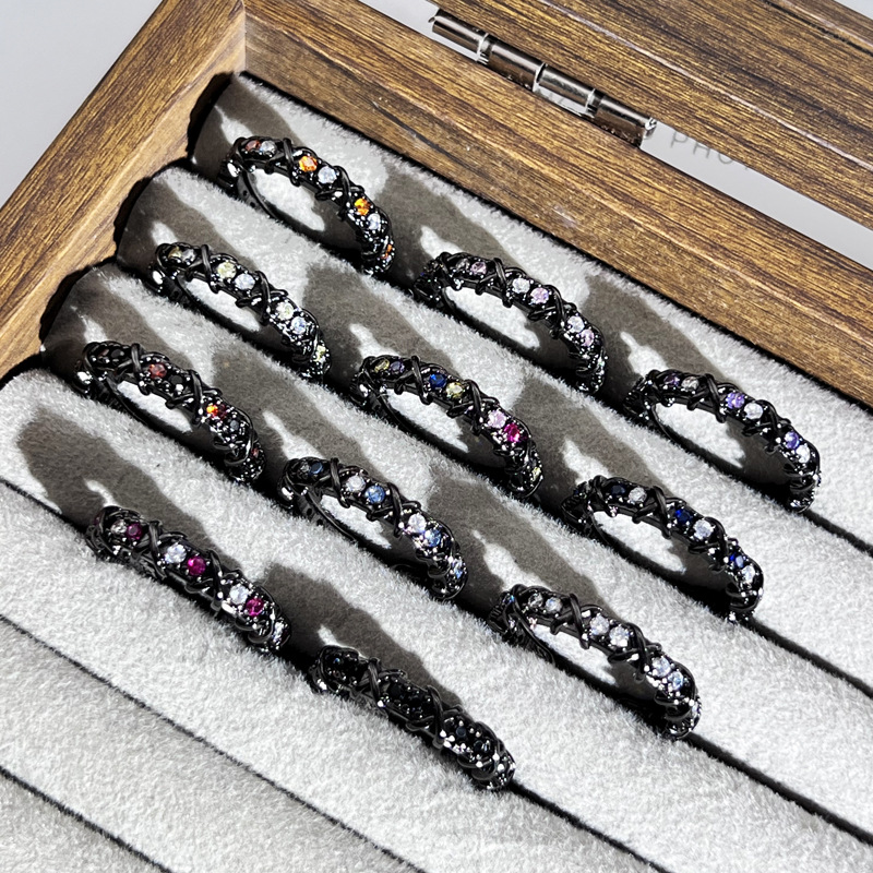 Internet Celebrous Dark Style Punk Cross Color Diamond Fashion Opening Ring Women's Exquisite High-end Sense Personality Niche Finger Ring