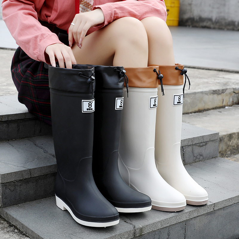 Japanese Style Long Rain Boots New Artwork High Rain Boots Waterproof Non-slip Thick Bottom Water Shoes Women's Soft Bottom Non-slip Boots