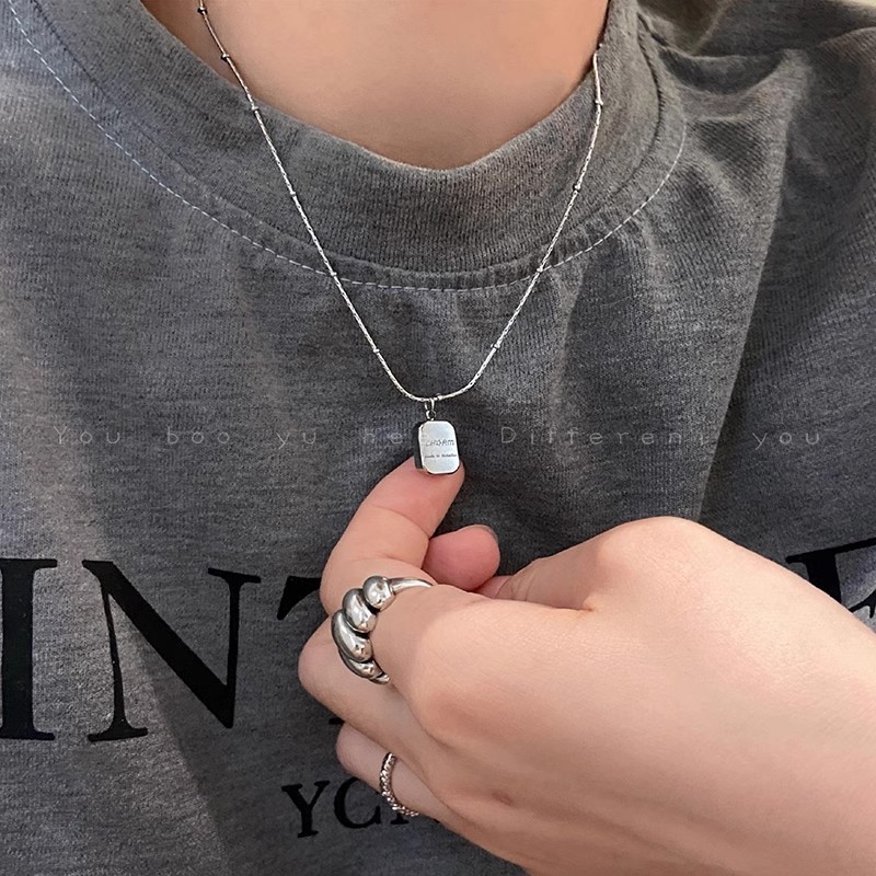 Simple Sweet Cool Silver Square Brand Letter Necklace Women's 2025 New T-shirt Sweater Chain Daily All-match Niche Accessories