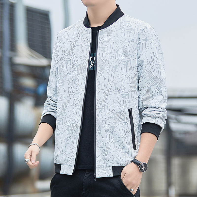 Hong Kong style printed young and middle-aged men's jacket fashion brand loose stand collar casual jacket men's pilot jacket fashion