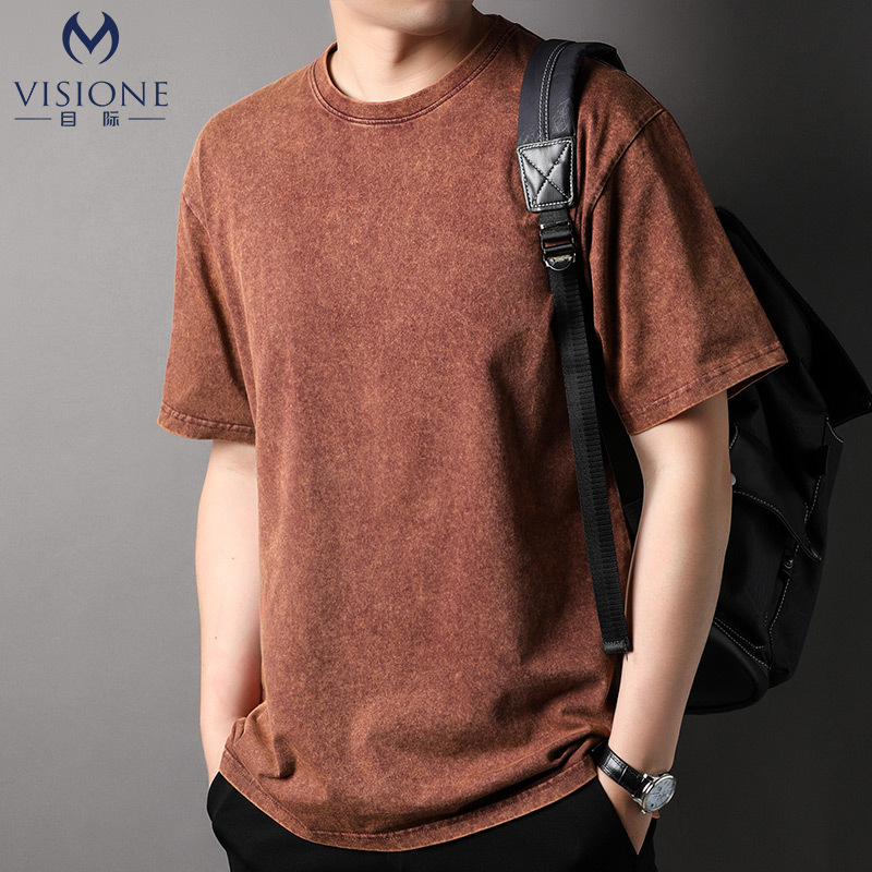 VISIONE/international cotton short-sleeved T-shirt men's loose summer new American fashion retro T-shirt high-end