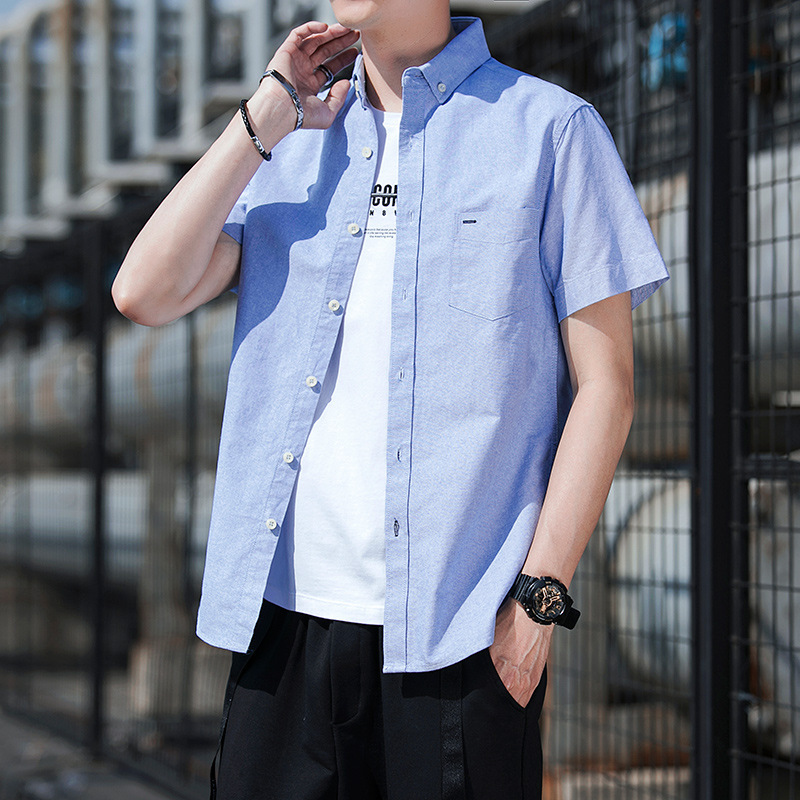 Cotton Oxford Shirt Men's Short-Sleeved Shirt Korean Style Slim Cotton Business Casual Shirt