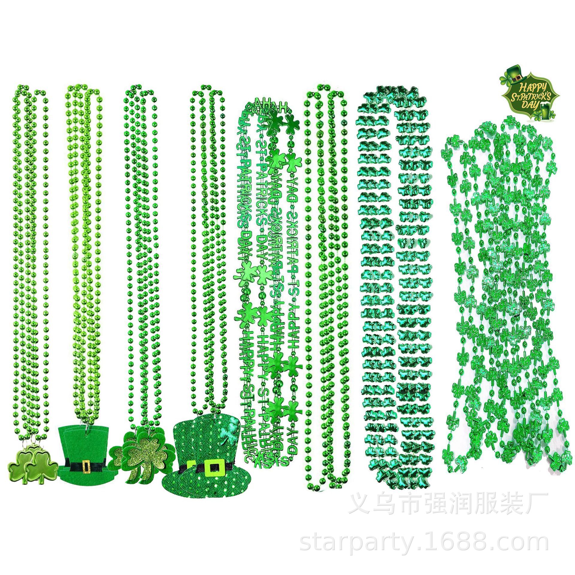 St. Patrick's Day Necklace Irish Festival Necklace Shamrock Bead Chain Holiday Carnival Party Bead Chain Cross-Border Exclusive Supply