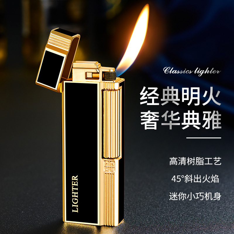 WF2 grinding wheel side slip oblique fire narrow version inflatable open flame lighter side grinding wheel high-end lighter supplier