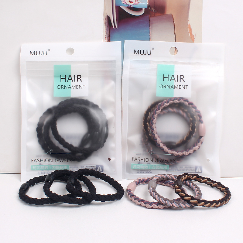 Korean Style Hair Accessories, High Elasticity, 3-Color Braided Thick Braided Hair Rope, Value-For-Money 3-Pack Bag, Supermarket Barcode Rubber Band Headband