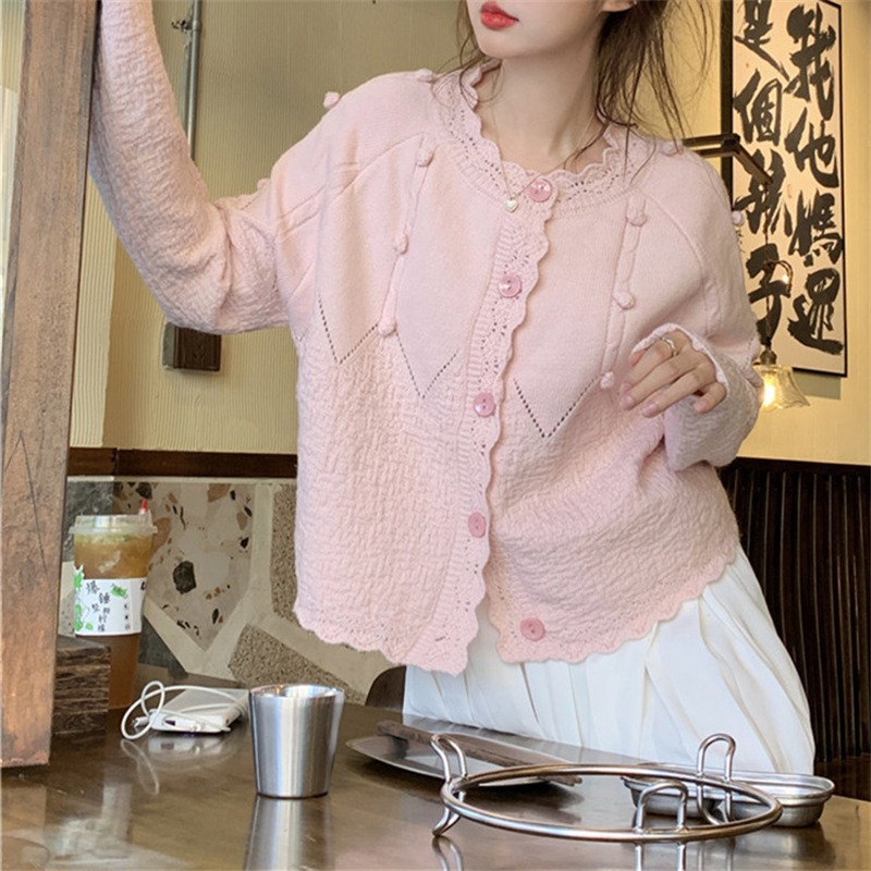 Gentle and Sweet Style Long-Sleeved Knitted Sweater for Women, Autumn and Winter 2025 New Style, Soft and Hollow Design Cardigan Top
