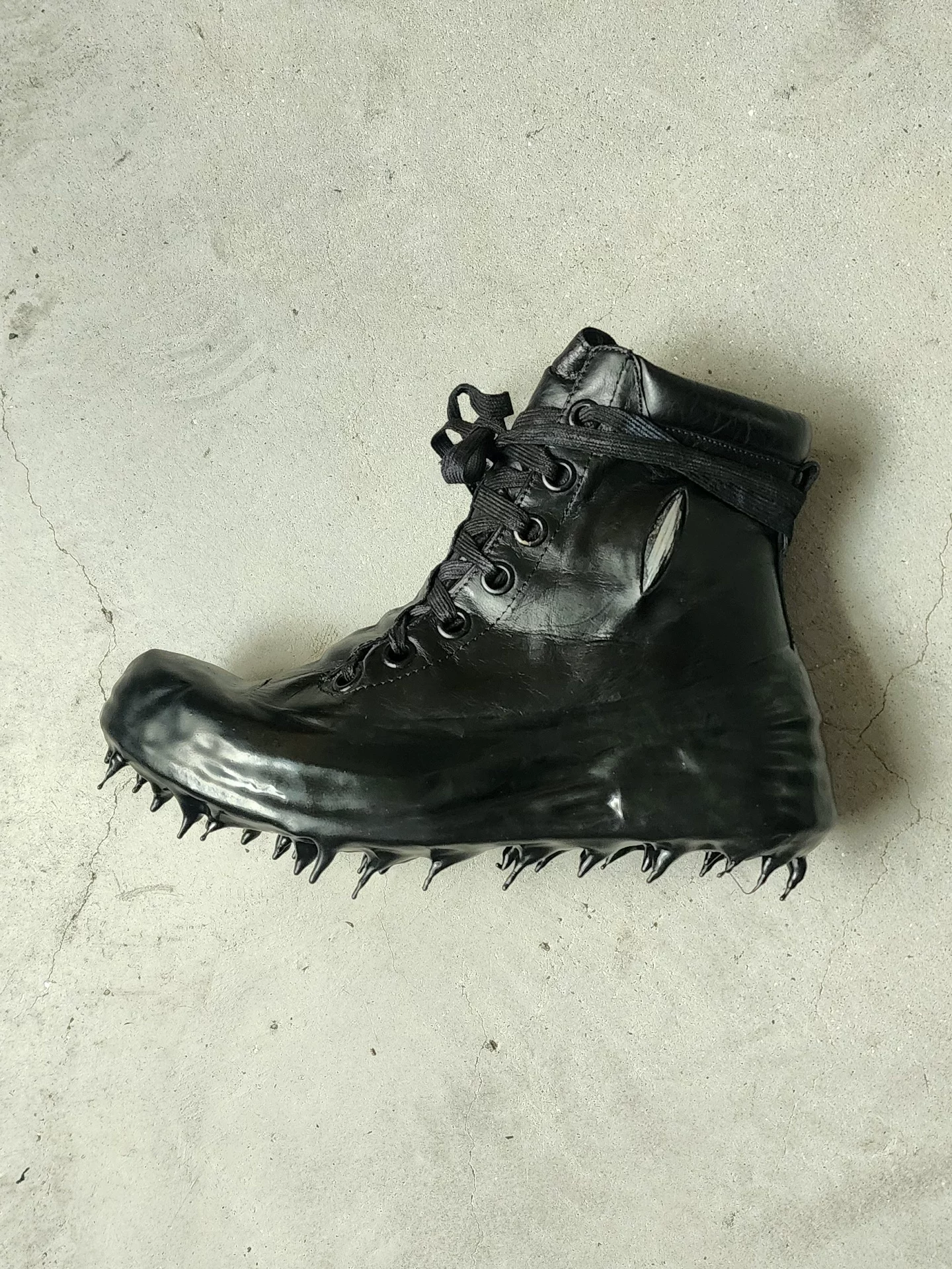 Dark Pioneer Four Seasons Distressed Titanium Ice Cone Handmade Dissolved Melted Lava Resin Wax Horse Leather Men's Boots