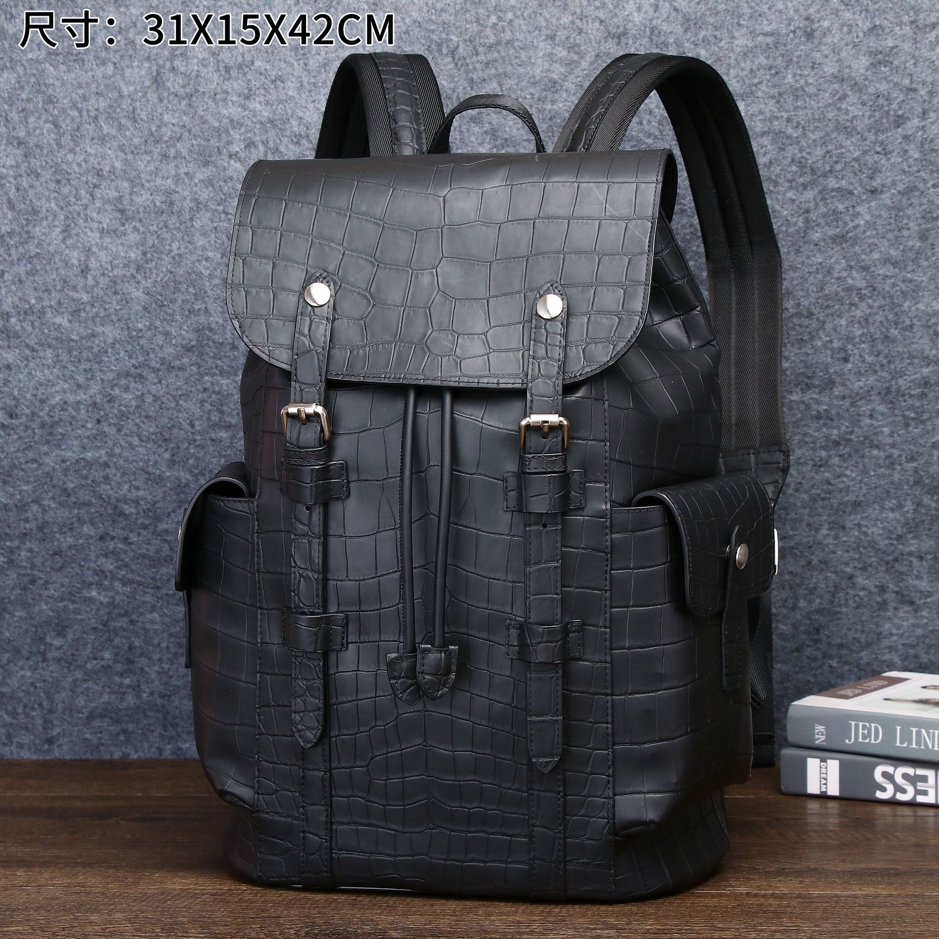 Matte crocodile belly pattern men's backpack large capacity backpack outdoor travel bag computer backpack fashion factory wholesale