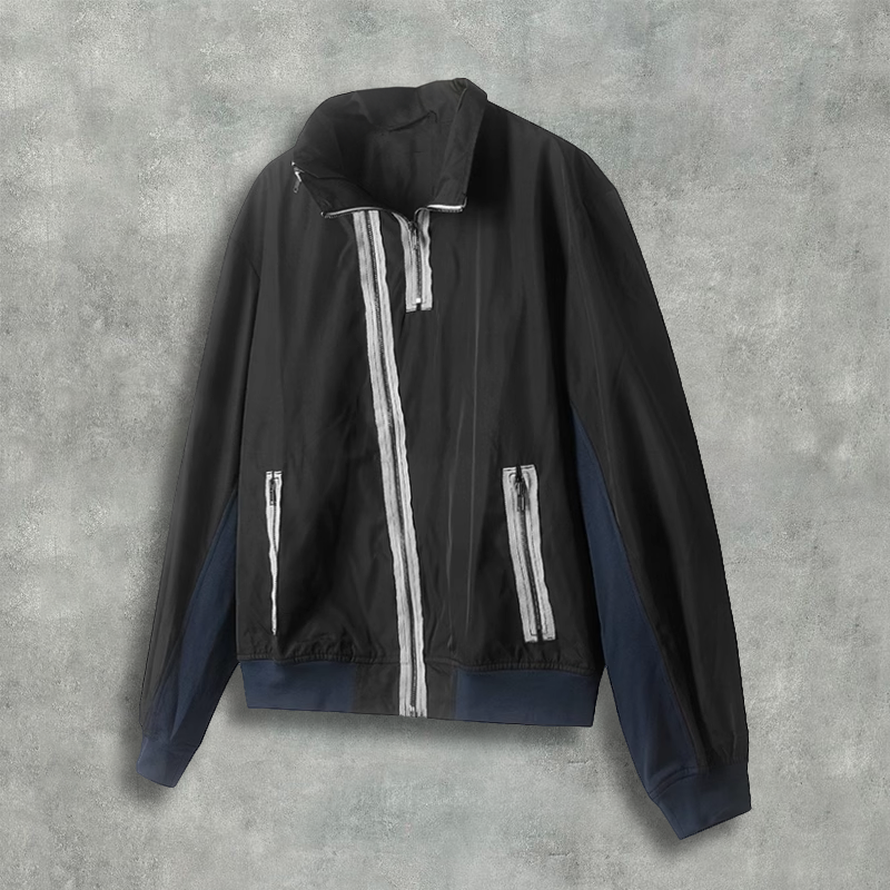Raf Simons 06Ss Archive Asymmetrical Graduation Edition Blue Ribbed Diagonal Zipper Jacket