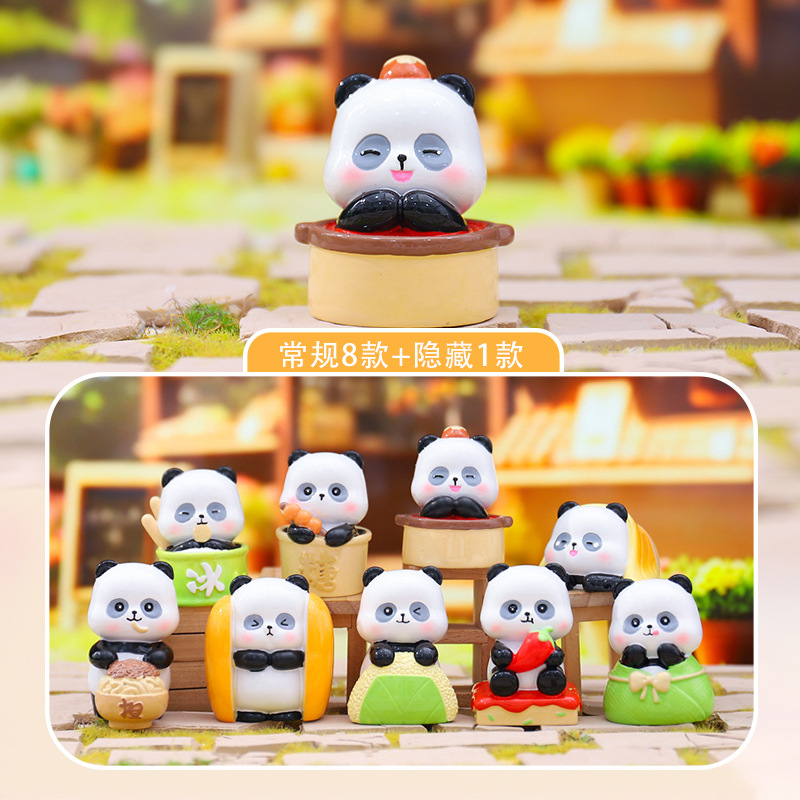 Cute Cartoon Desktop Ornaments Panda Chinese Food Series Internet Celebrity Hot-Selling Blind Box Creative Trendy Home Decor