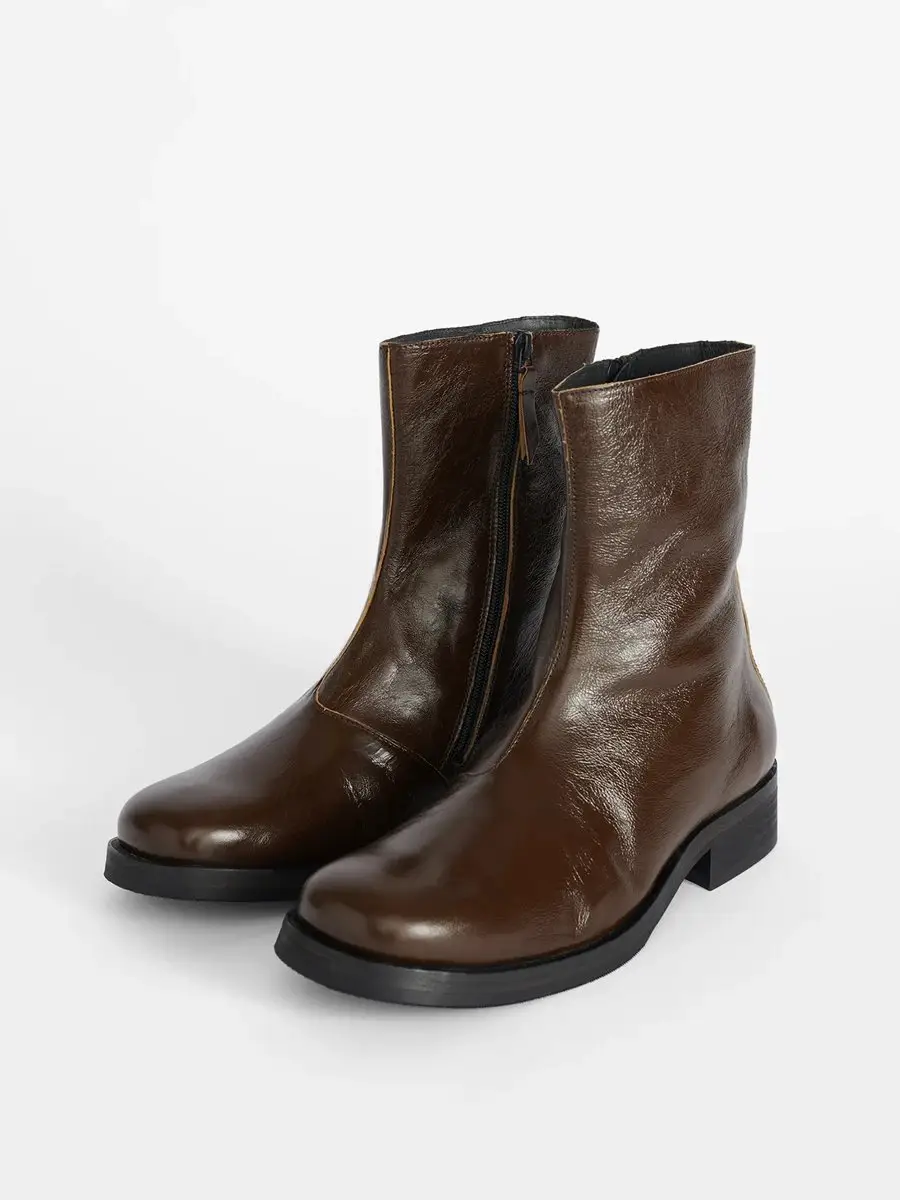 Our Legacy Brown Martin Boots Genuine Leather Mid-Calf Boots Chelsea Minimalist High-End Short Boots Unisex
