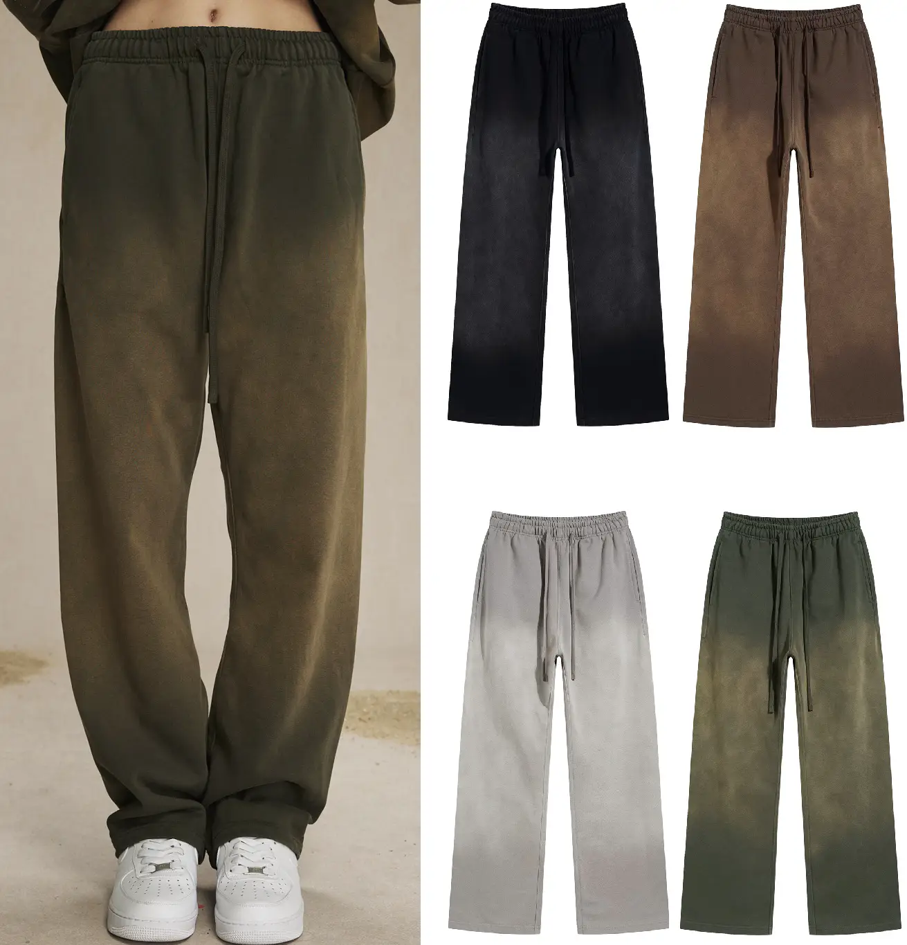 Super Popular European and American Style 450g Casual Drapey Straight-Leg Versatile Loose Sweatpants with Distressed Faded Look Kanye Heavyweight Trousers