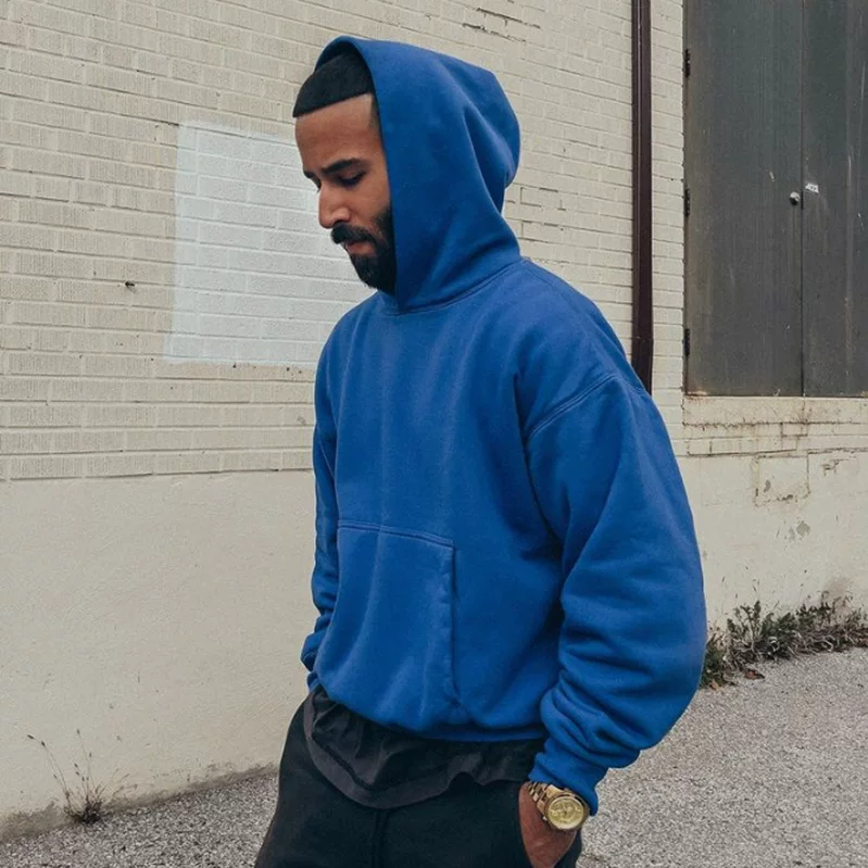 Kanye Layer Hoodie Big Talker Klein Blue American Double Hooded Sweatshirt Heavy Weight Fleece-lined Pullover