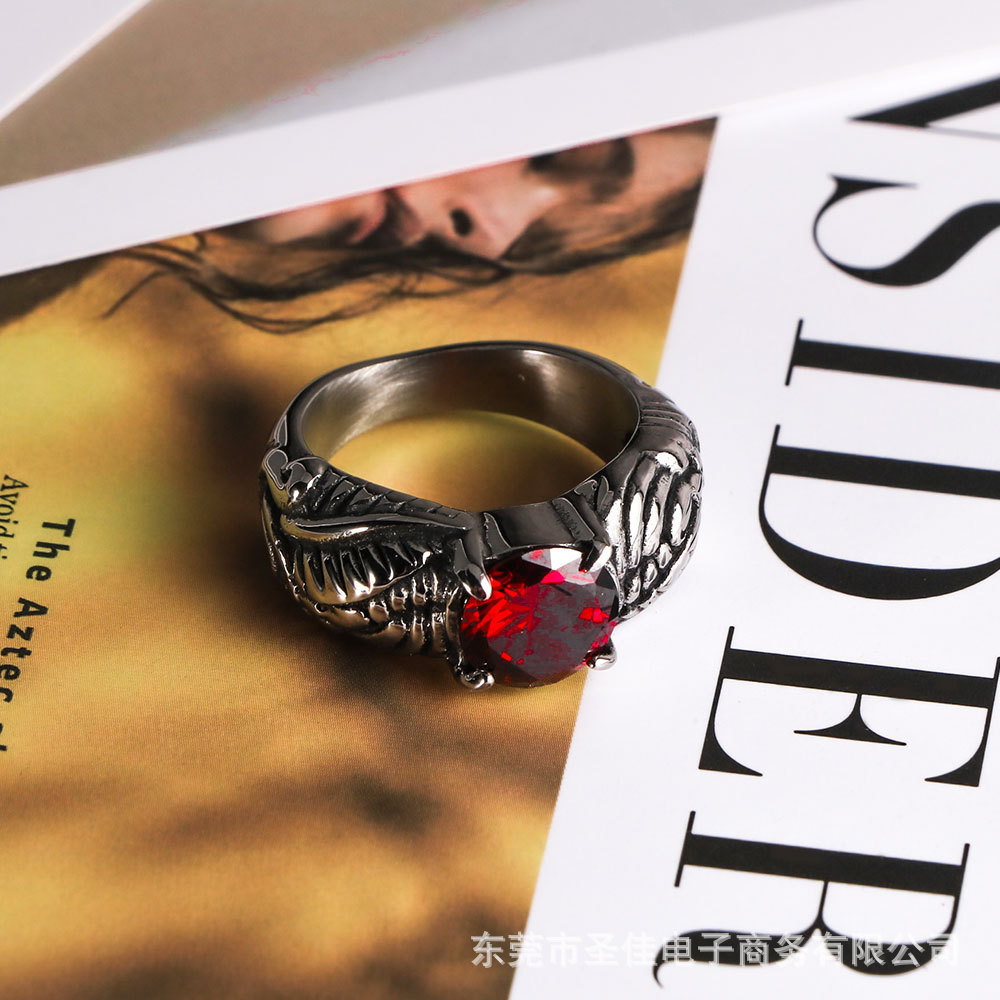 Source factory Korean style personalized wings ring alternative retro red gemstone ring SA787