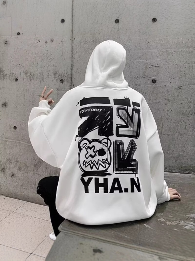 High Street Heavy Men's and Women's Spring and Autumn Trendy Loose Slim Jacket Top Pullover Double Layer Hoodie Long Sleeve Sweater Jacket