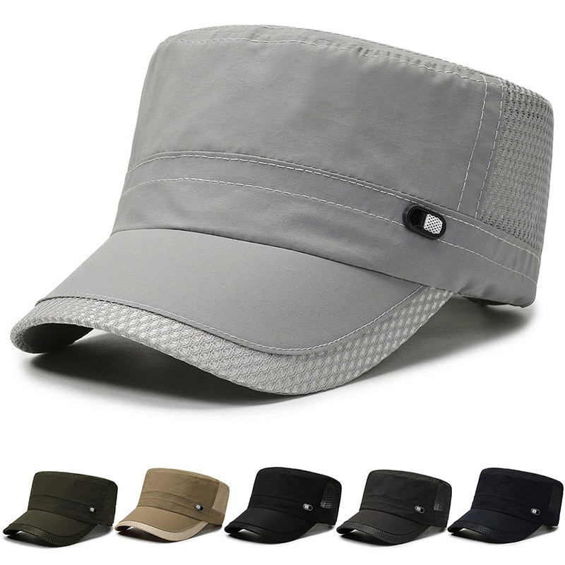 Dad Middle-Aged Men's Quick-Drying Flat-Top Breathable Mesh Hat Versatile Outdoor Sun Hat Sun Protection Hat Summer Ultra-Thin Short Brim