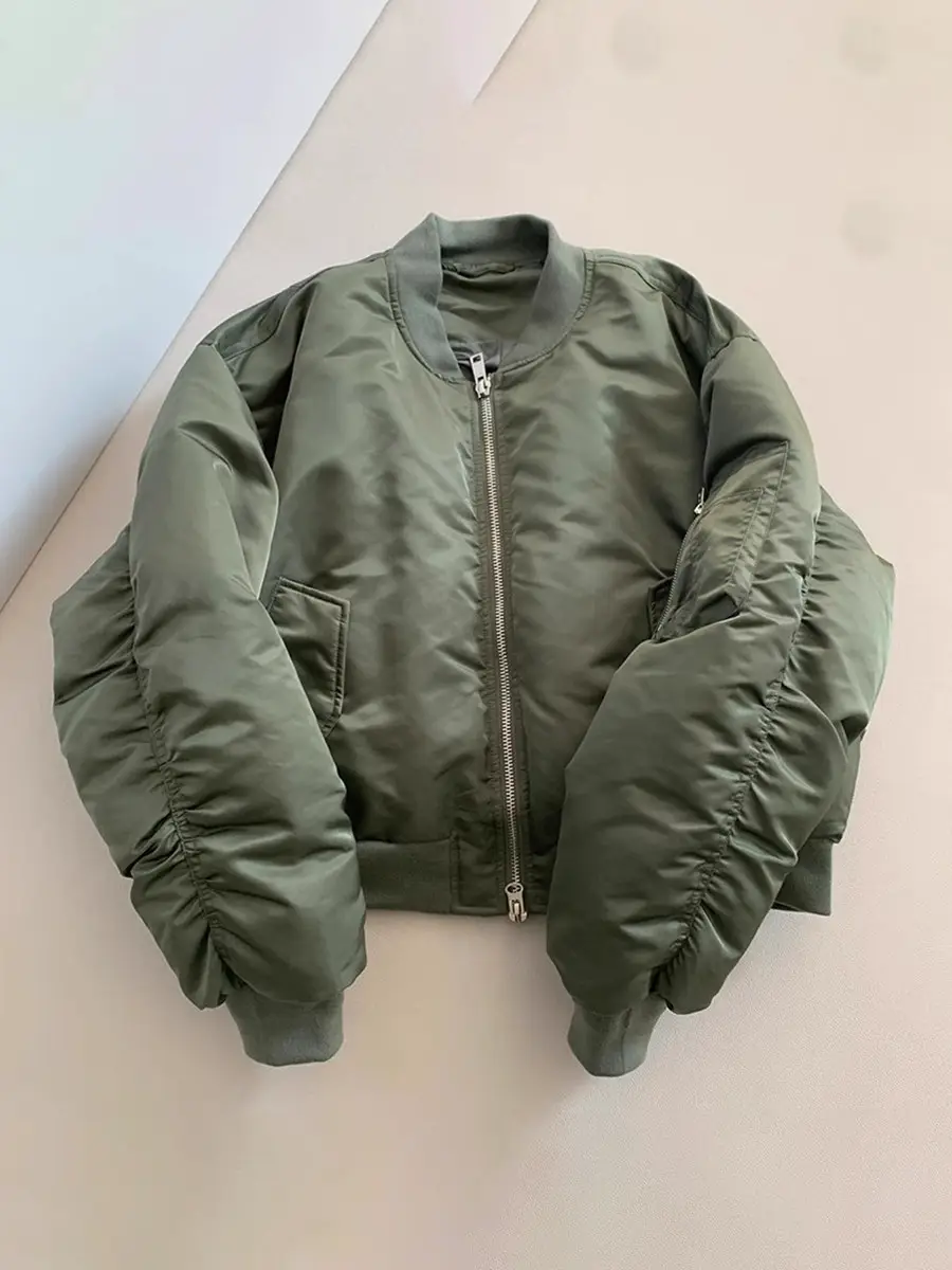 Procurement of military green pilot jackets, cotton outerwear, men's autumn and winter American bomber baseball uniforms, trendy brand quilted cotton outerwear