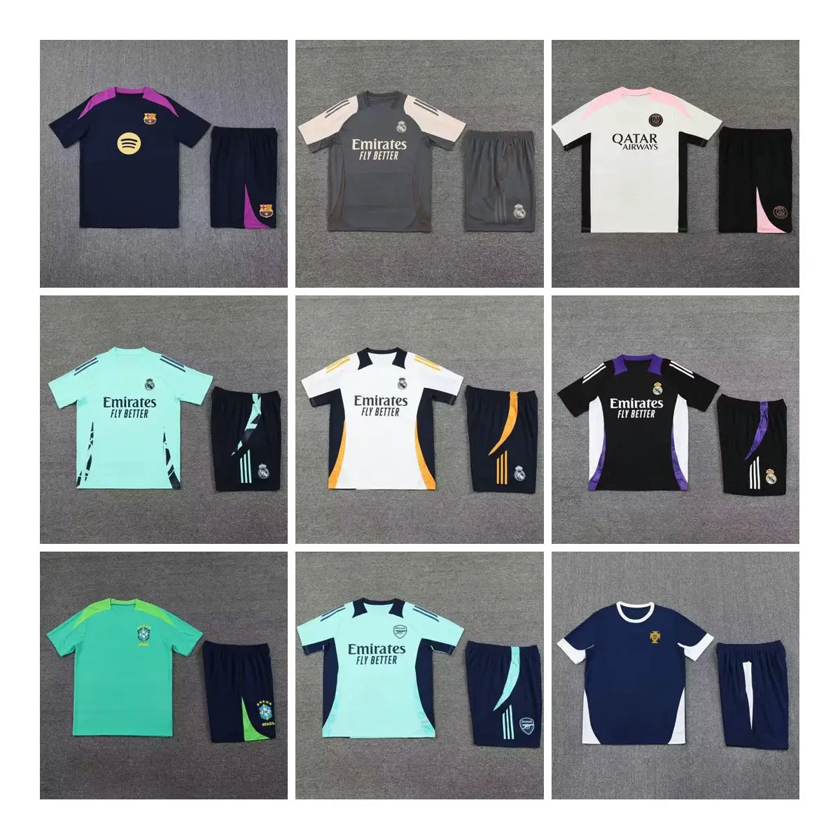 Wholesale Real Madrid Barcelona Paris Liverpool Arsenal Chelsea Portugal Short Sleeve Football Training Kit Set
