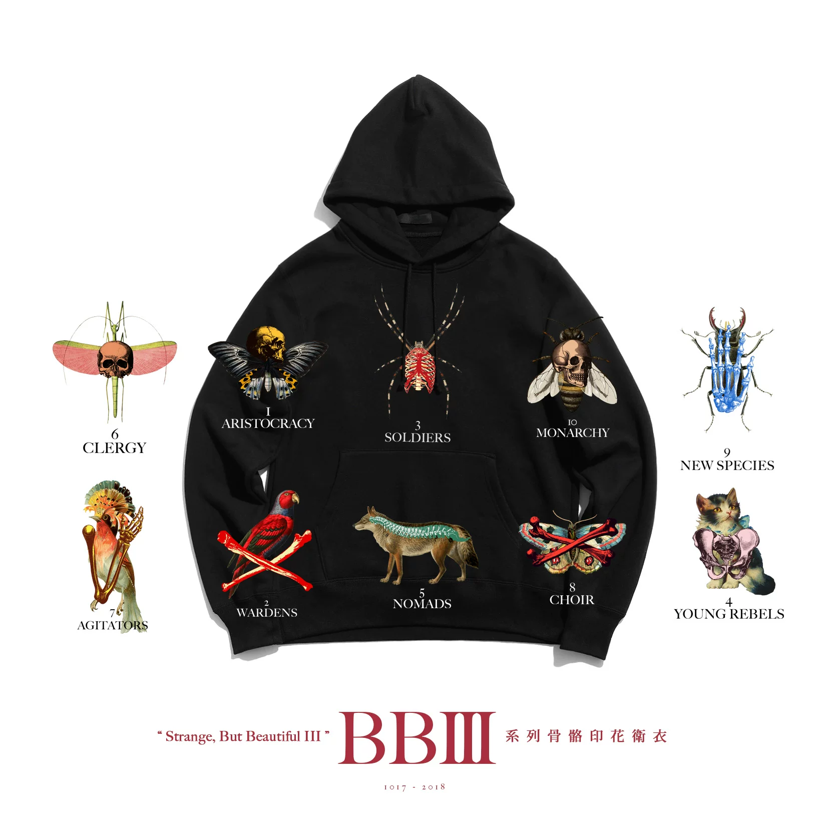 Autumn and Winter Uc New Style Skeleton Animal Undercover Loose Fleece-Lined Hooded Men's Printed Sweatshirt for Couples