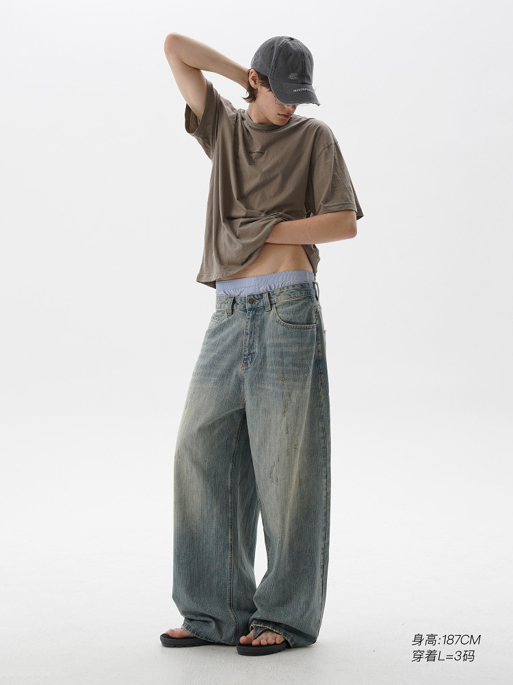 Masonprince* Always a Sense of Security in the Wardrobe Denim Retro Slub Casual Pants