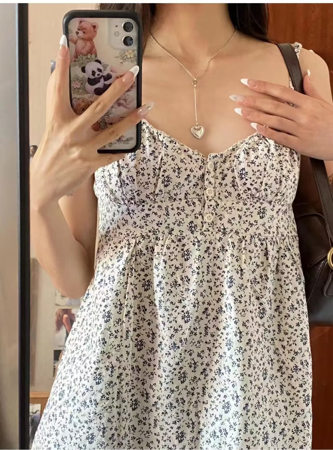 BM Style New Style Pure Desire Floral V-neck Three-grain Buckle Slip Skirt bm Same Style Slimming Vacation Dress for Women