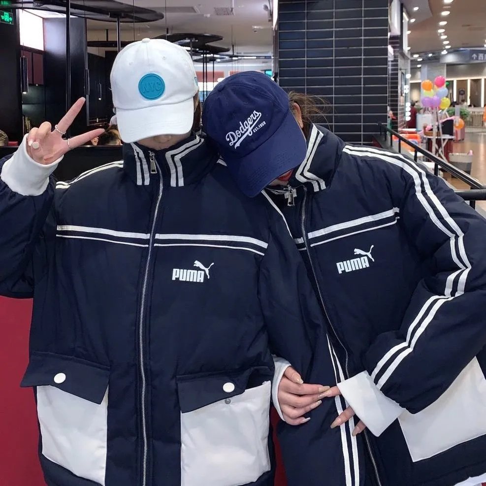 2020冬季新款彪马复古拼接织带棉服加厚保暖棉衣宽松休闲男女潮【12月6日发完】