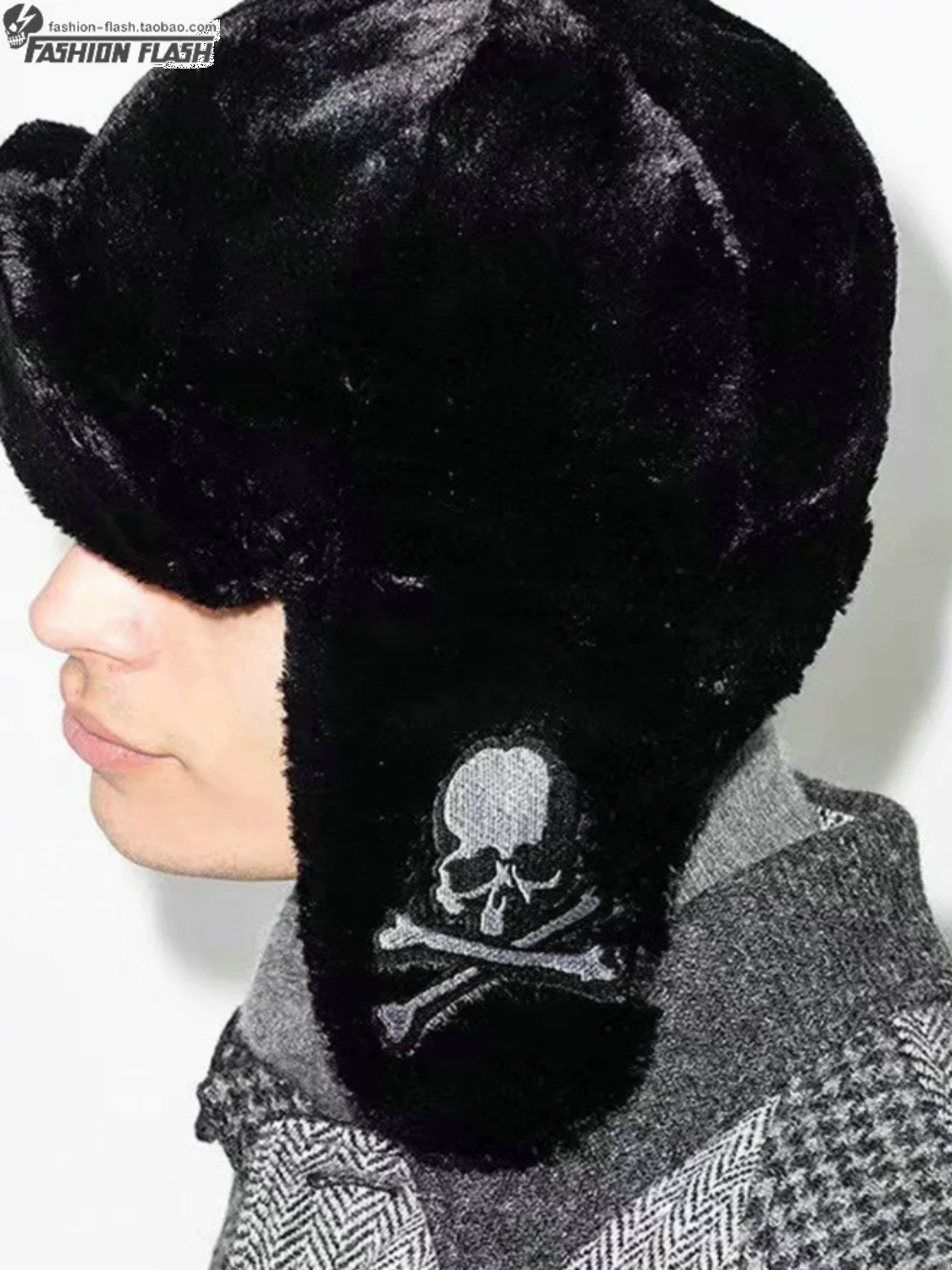 Winter Trendy Streetwear Japan Dark High Street Embroidered Skull Mink Fur Duckbill Lei Feng Hat Mmj Hat