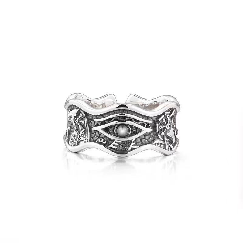 Vintage Horus Eye of God Ring Men's Personalized Trendy High-end Sense Ring Fashionable Simple Thai Silver Open Ring
