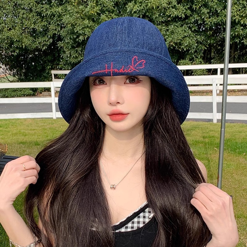 Summer New Internet Celebrant Same Style Denim Shell Letter Fisherman Hat Children's Big Head Shows Face Small Fashion Sunshade Basin Hat