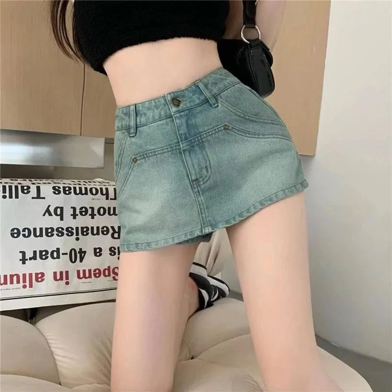 Factory Spice Girls Must Bring Your Own Base! Vintage High Waist Denim Short Culottes Women's Slim Look Sexy Pants Skirt Hip Skirt