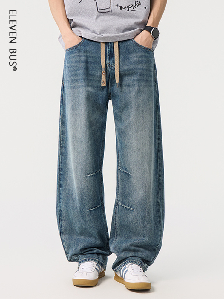 American Retro Trendy Casual Style Straight-Leg Jeans for Men, High Street Fashion Brand Versatile Men's Wide-Leg Denim Pants