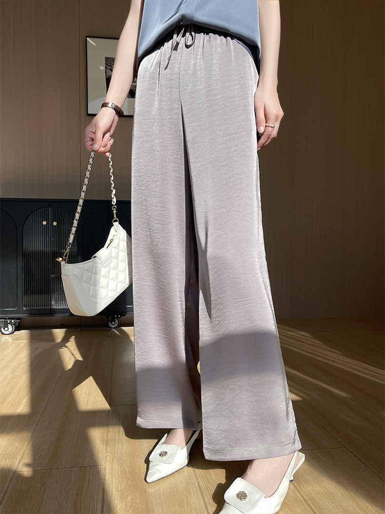 Cool Ice Silk Wide-Leg Pants for Women Summer 2025 New High-Waist Draped Silky Satin Texture Sunscreen Straight Pants
