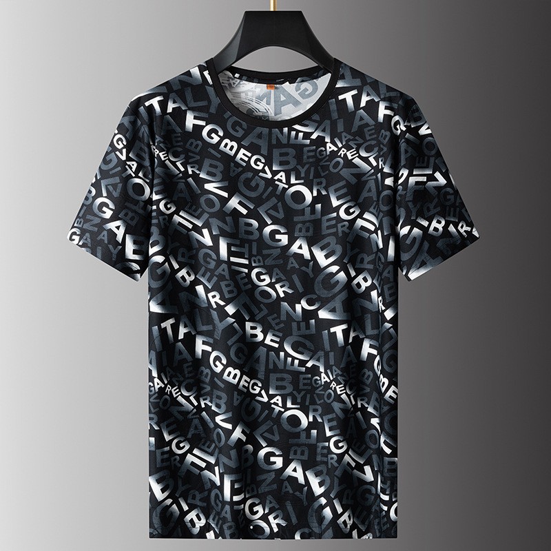 Fat Brother 2025 Sports Leisure Ice Silk Short-sleeved T-shirt Summer Thin Cool Top Men's Plus Size Half-sleeved T-shirt