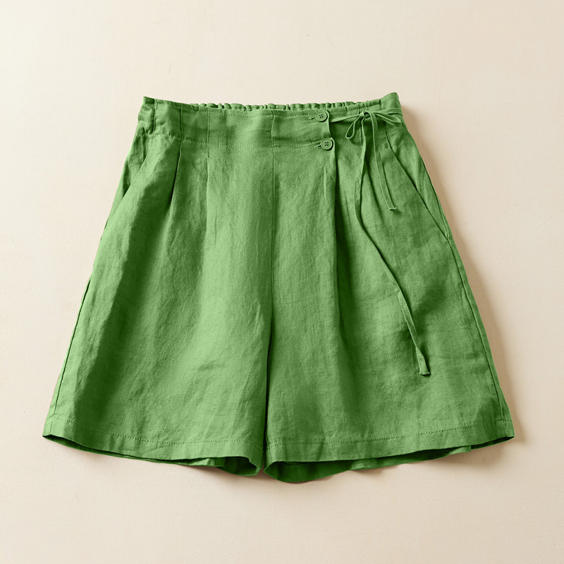 7-Color Cotton and Linen Elastic Waist Wide-Leg Shorts for Women, 2026 Summer New Casual Plus-Size High-Waisted Slimming Five-Point Shorts for Women