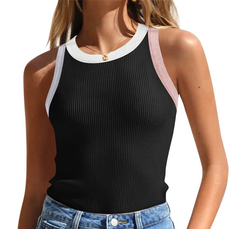 European and American Amazon Cross-Border 2025 Summer New Colorfulful Hemmed Round Neck Vest with I-Shaped Women's Top
