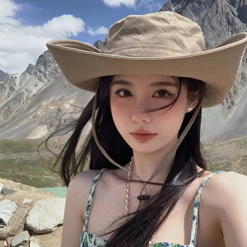 Summer Sunscreen Western Cowboy Hat Women's Outdoor Quick-drying Large-brim Sunshade Fisherman Hat Travel Hiking Fishing Hiking Hat