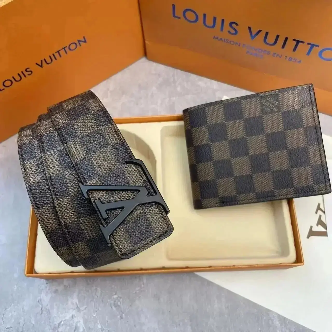 Louis Vuitton Damier Ebene Belt and Wallet Set
