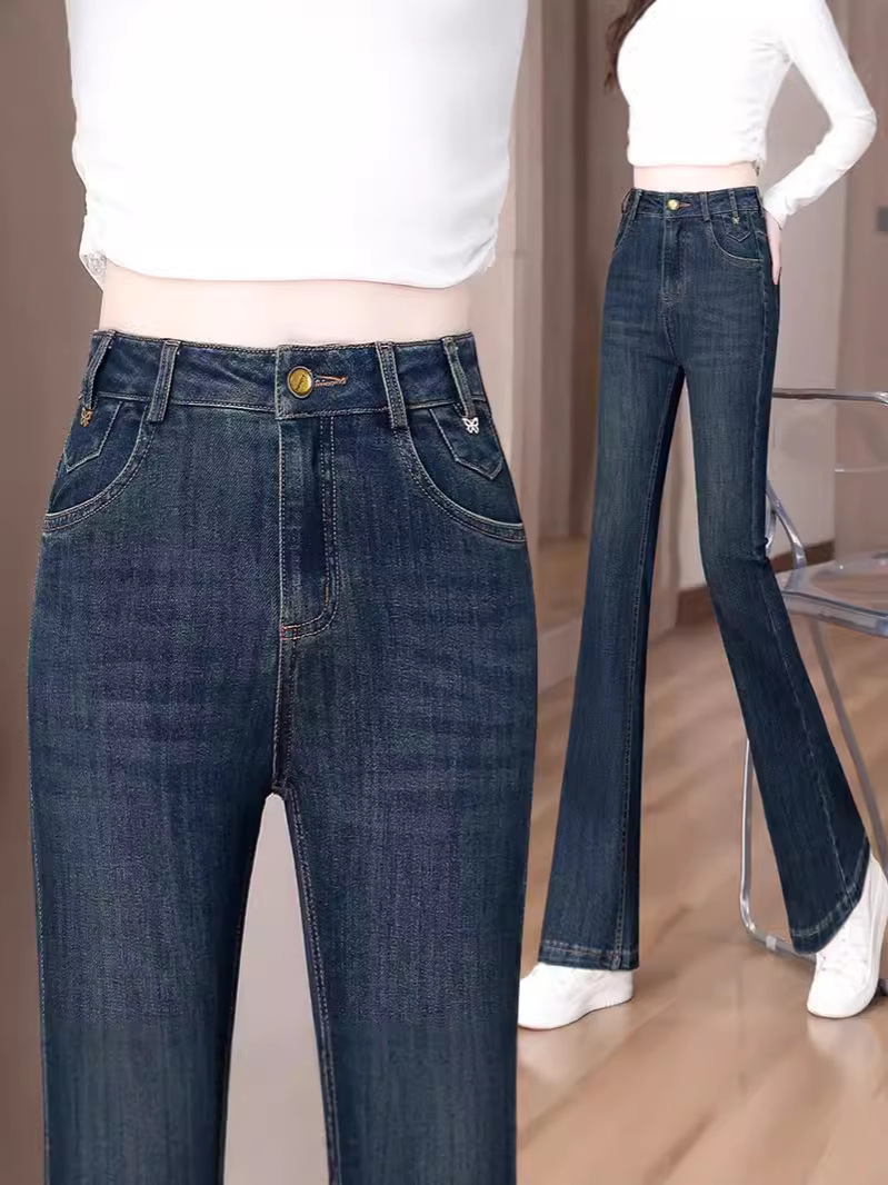 Retro Jeans Slightly Flared Women's Pants Spring & Fall New High-Waist Slim Stretch Pants Slim Denim Bell-Bottom Pants