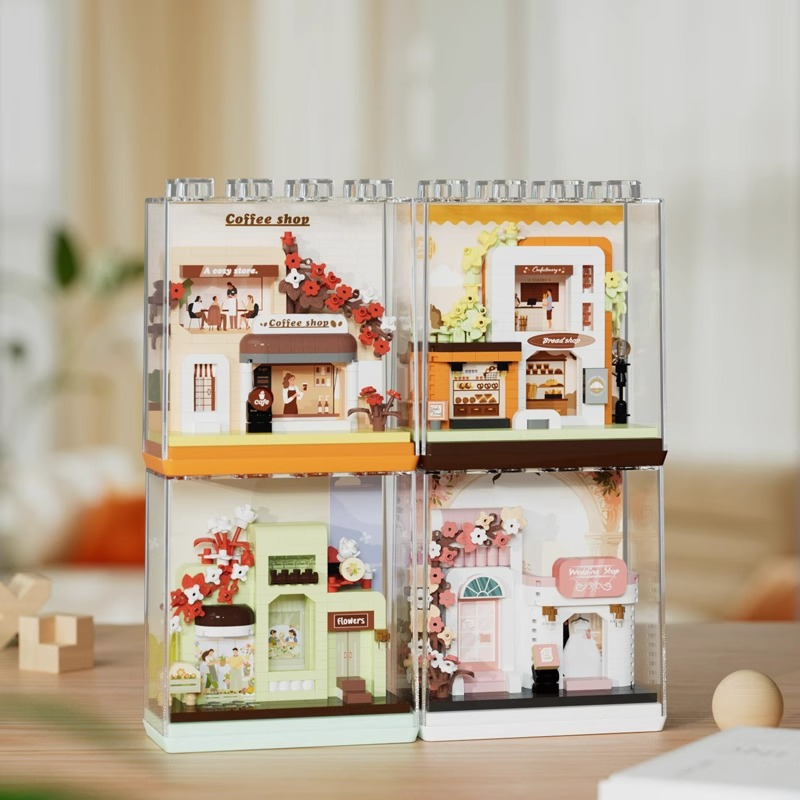 Building Block Toys 7367-7370: a Small Shop Street Scene Micro-Particle Building Blocks for Girls, Educational Assembly Toy Model