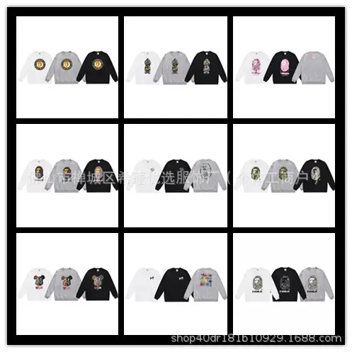 2024 fall and winter Japanese tide BAPE shark head letter print men and women with the same round neck pullover sweater collection